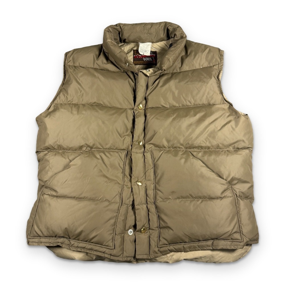 Vintage Walls Quilted Down Puffer Vest Mens XL Tan Made in USA Blizzard-Pruf